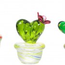 3Pcs Mini Hand Blown Glass Cactus Figurine Miniature Collectibles Glass Statue S