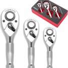 Stubby Ratchet Set, 1/4", 3/8", 1/2" Drive Ratchet Handle Wrench 72-Tooth Quick-