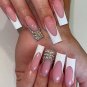 Long Press on Nails Pink Square French Fake Nails Full Cover Bling Acrylic False
