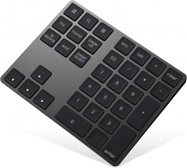 Bluetooth Number Pad Aluminum Rechargeable Wireless Numeric Keypad Slim 34-Keys