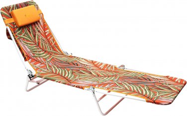 Beach Lounge Chair 180-Degree Reclining & Lay Flat, Portable Folding Camping Cha