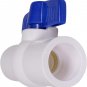 PVC Ball Valve Blue T-Handle for Potable Water 1/2 In. Solvent Connections White