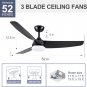 Ceiling Fan with Lights and Remote 52'' Modern Black Ceiling Fans Quiet Reversib