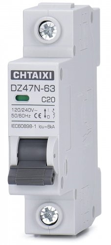 AC Miniature Circuit Breaker, 20 Amp 120V/240V 1 Pole DIN Rail Mount Circuit Bre