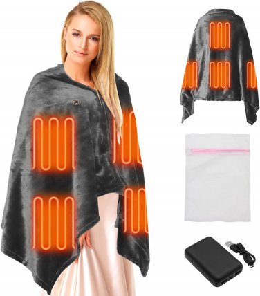 USB Heated Blanket,With 10000Mah Power Bank,Cordless Portable Wearable Electric