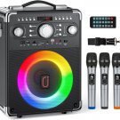 S8-T Karaoke Machine with 3 Wireless Microphones, Portable Karaoke Machine for P