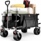 Collapsible Folding Wagon, Beach Wagon Cart Heavy Duty Foldable with Big Wheels,
