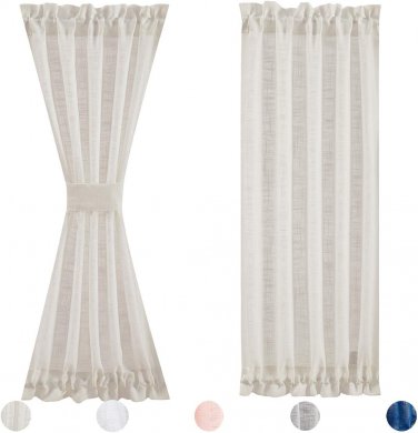 Side Light Door Panel Curtains Natural 72-Inch Long Linen Texture Narrow Semi Sh