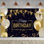 Happy Birthday Backdrop Banner Extra Large Black and Gold Sign Poster for Men Wo
