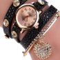 Brand Watch Lychee Diamond Pendant PU Winding Bracelet Watch