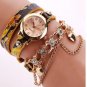 Woman Leather Rhinestone Rivet Chain Quartz