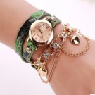 Woman Leather Rhinestone Rivet Chain Quartz