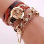 Woman Leather Rhinestone Rivet Chain Quartz