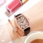 Tonneau-Shaped Diamond Leather Strap Ladies Watch