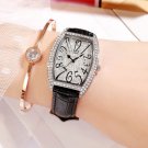 Tonneau-Shaped Diamond Leather Strap Ladies Watch