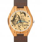 Men's Engraved Wooden Photo Watch Brown Leather