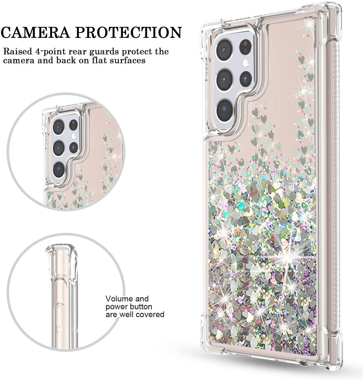 Compatible with Samsung Galaxy S22 Ultra Case Glitter Clear (6.8 inch), Moving Shiny Quicksand Cover