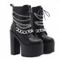 Women Platform Chunky Heel Chain Punk Ankle Boots