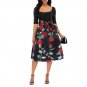 Elegant Women Square Collar Midi Dress Half Sleeve
