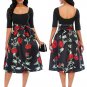 Elegant Women Square Collar Midi Dress Half Sleeve