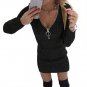 Elegant Long Sleeve Zipper Up V-Neck Casual Mini Dress