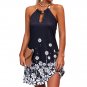 Women Floral Print Halter Mini Slim Dress