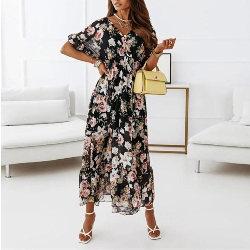 Summer Dress Short Sleeve Midi Dress Ladies