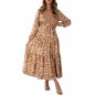 Women Elegant V Neck Elastic Waist Midi Dress