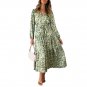 Women Elegant V Neck Elastic Waist Midi Dress