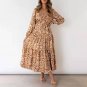 Women Elegant V Neck Elastic Waist Midi Dress