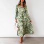 Women Elegant V Neck Elastic Waist Midi Dress