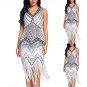Elegant Women Sequins Geometry Midi Dress Sleeveless
