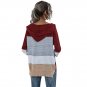 Long Sleeve Color Block Waffle Knit Drawstring Pullover Hoodie Sweatshirt