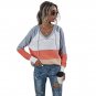 Long Sleeve Color Block Waffle Knit Drawstring Pullover Hoodie Sweatshirt