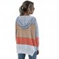 Long Sleeve Color Block Waffle Knit Drawstring Pullover Hoodie Sweatshirt