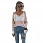 Long Sleeve Color Block Waffle Knit Drawstring Pullover Hoodie Sweatshirt