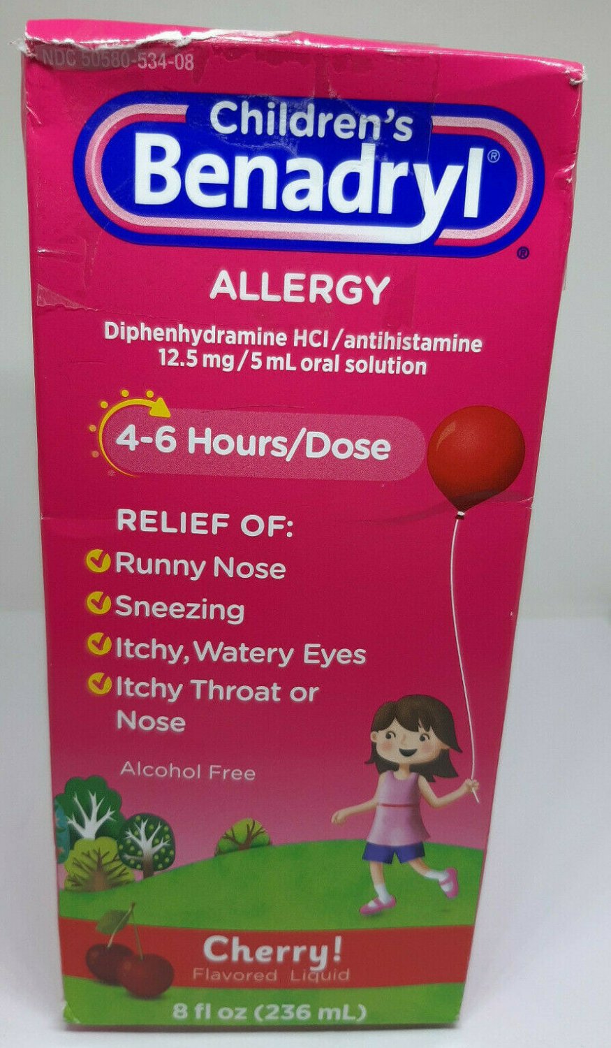 Children's Benadryl Antihistamine Allergy Flavored Cherry 8 OZ 3/22