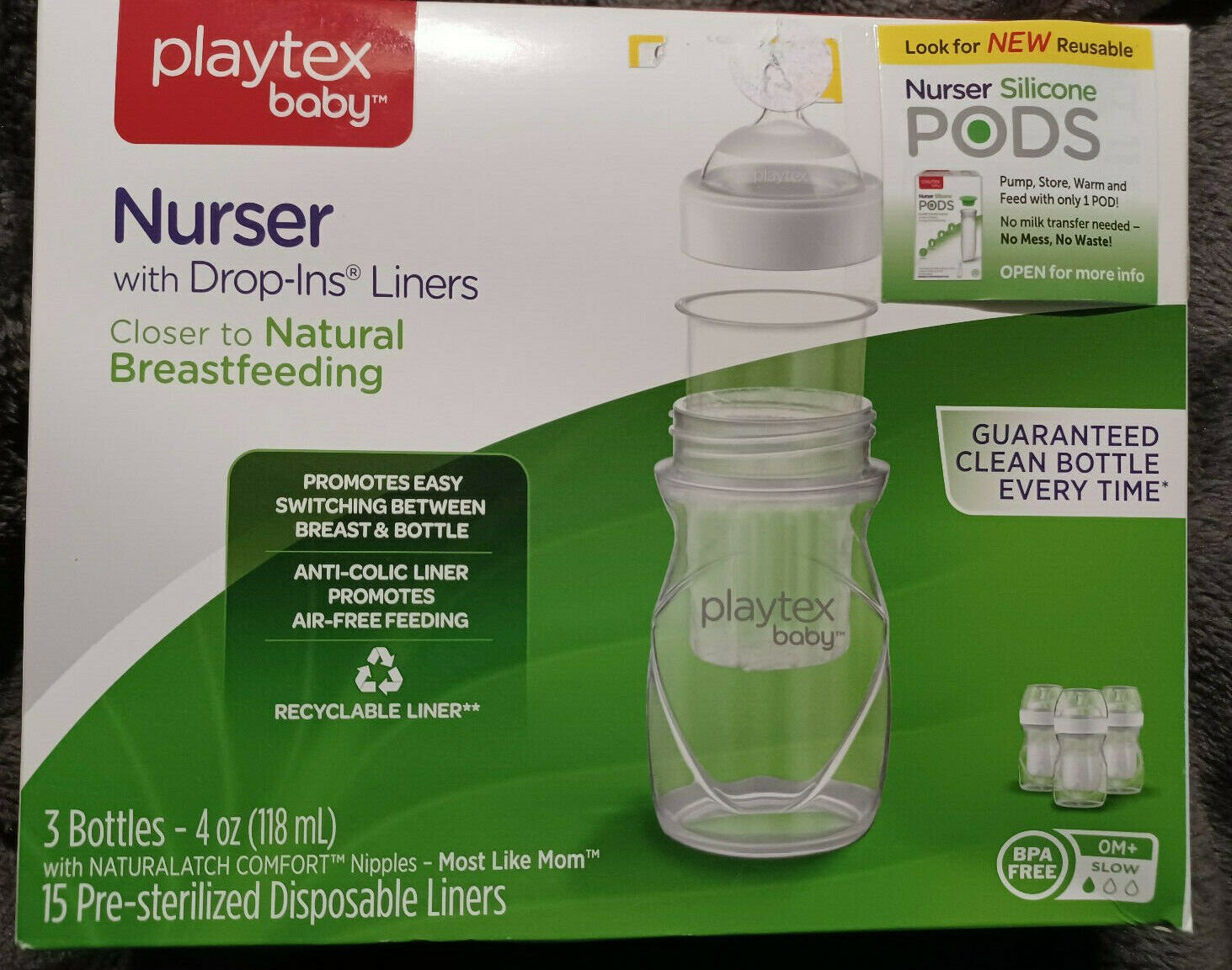 Playtex Baby Nurser Bottles 15 Disposable DropIns Liners 4oz 3 Pack 0M NIB