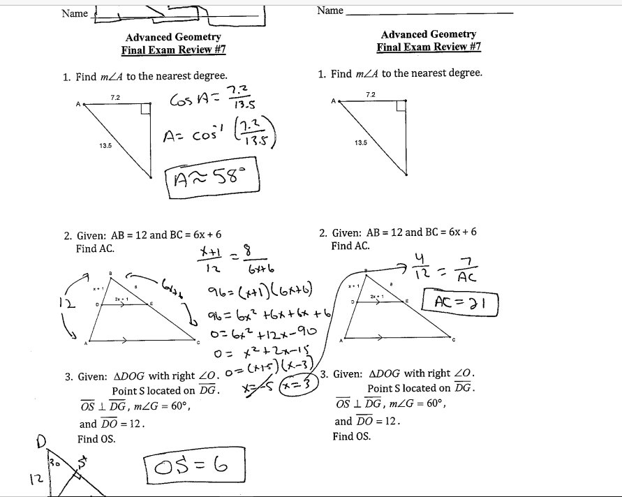 geometry final exam answer key