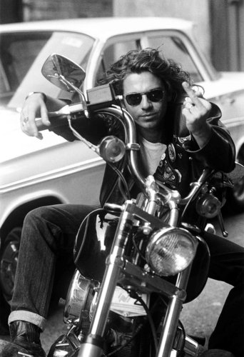 Michael Hutchence Riding in a Motorcycle Black & White Poster 13x19