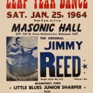 1960's Blues Master: Jimmy Reed at Masonic Hall Concert Poster 1964 13x19 inches