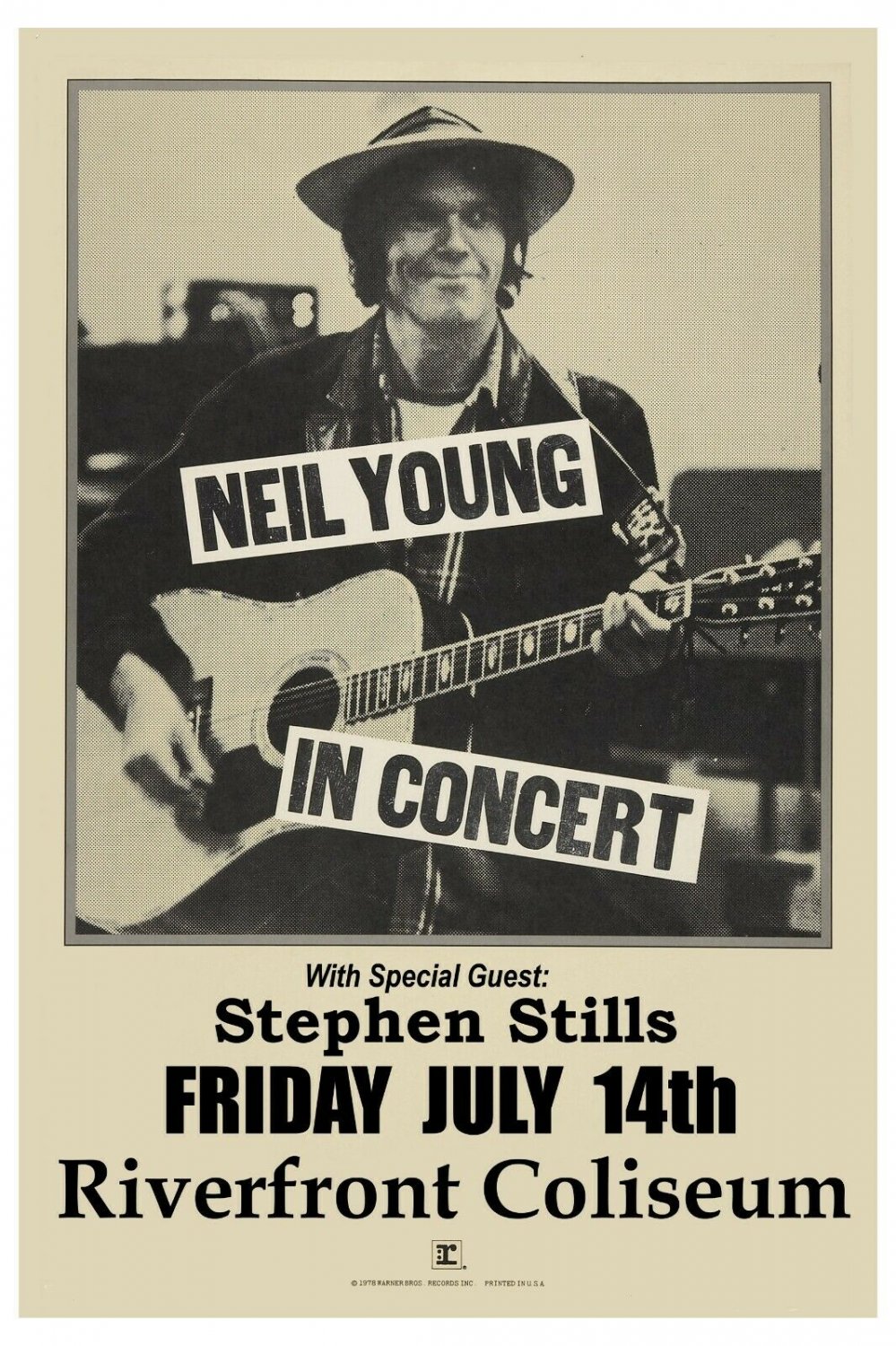 Classic Rock: Neil Young at Riverfront Coliseum Concert Poster 1978 13x19 inches