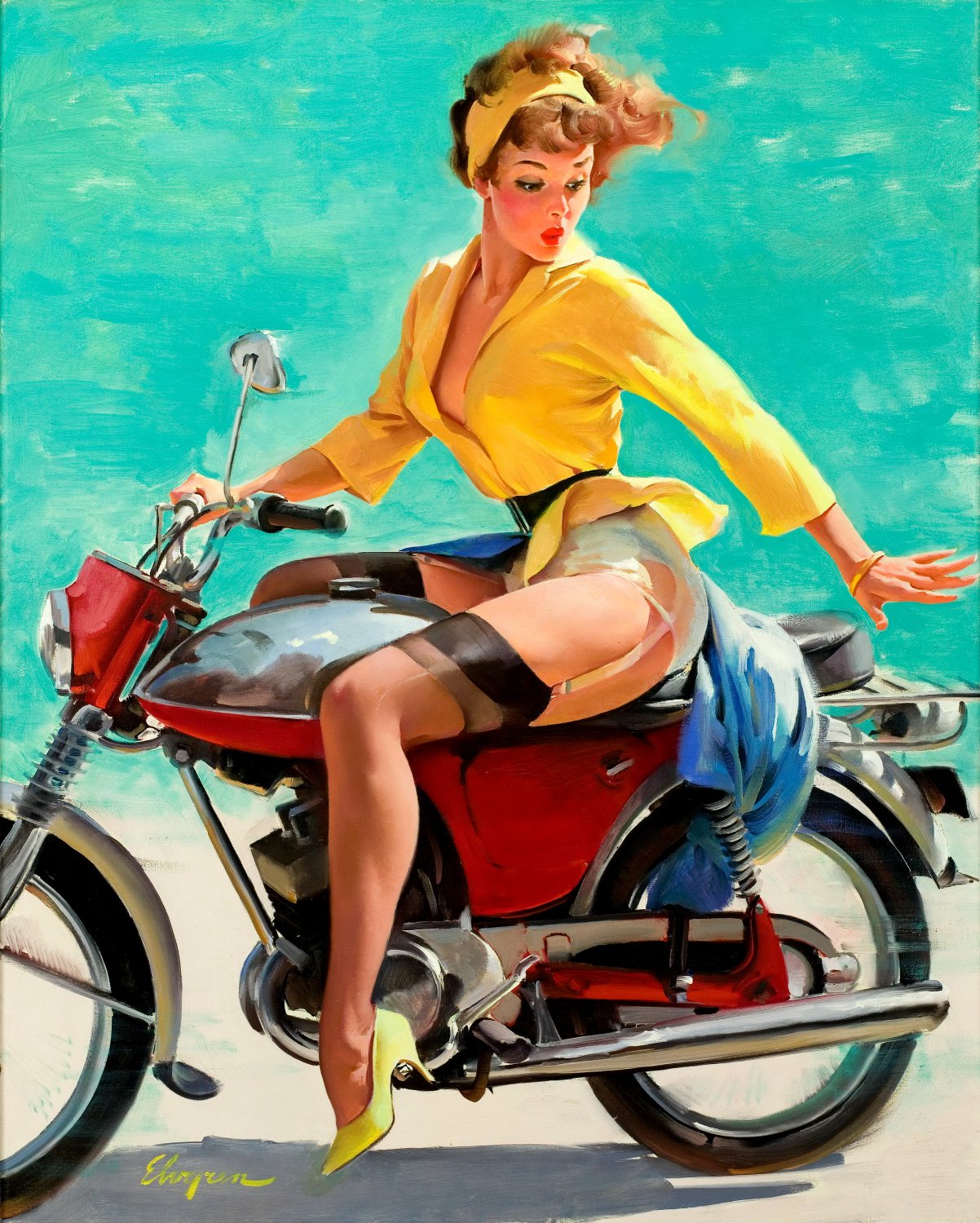 Gil Elvgren Skirting the Issue Breezing up 1956 Poster 13x19 inches