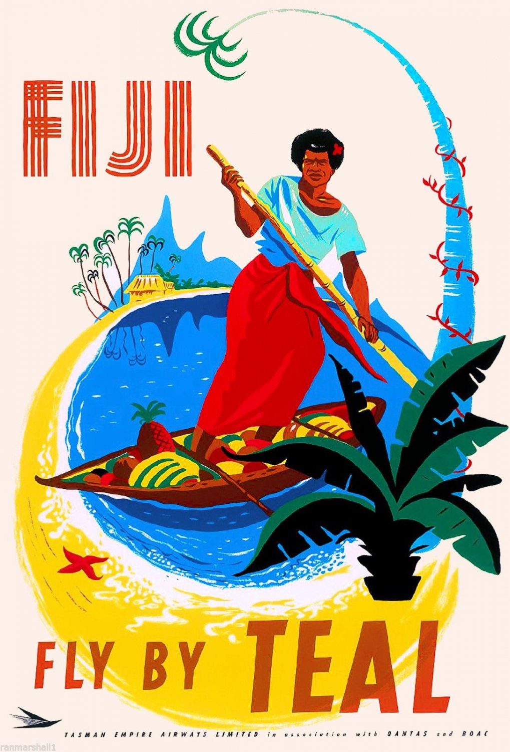 Fiji Fly by Teal Poster 13x19 inches