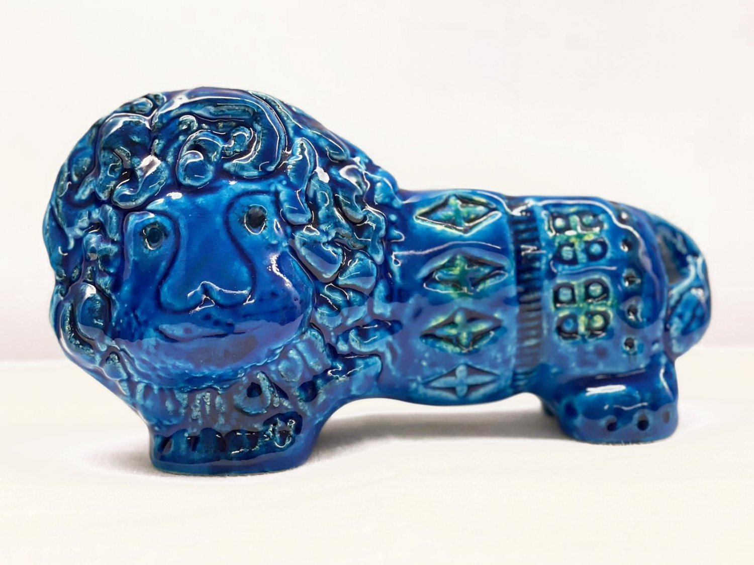 Bitossi Pottery Rimini Blu Aldo Londi Italian Blue Glazed Ceramic Lion
