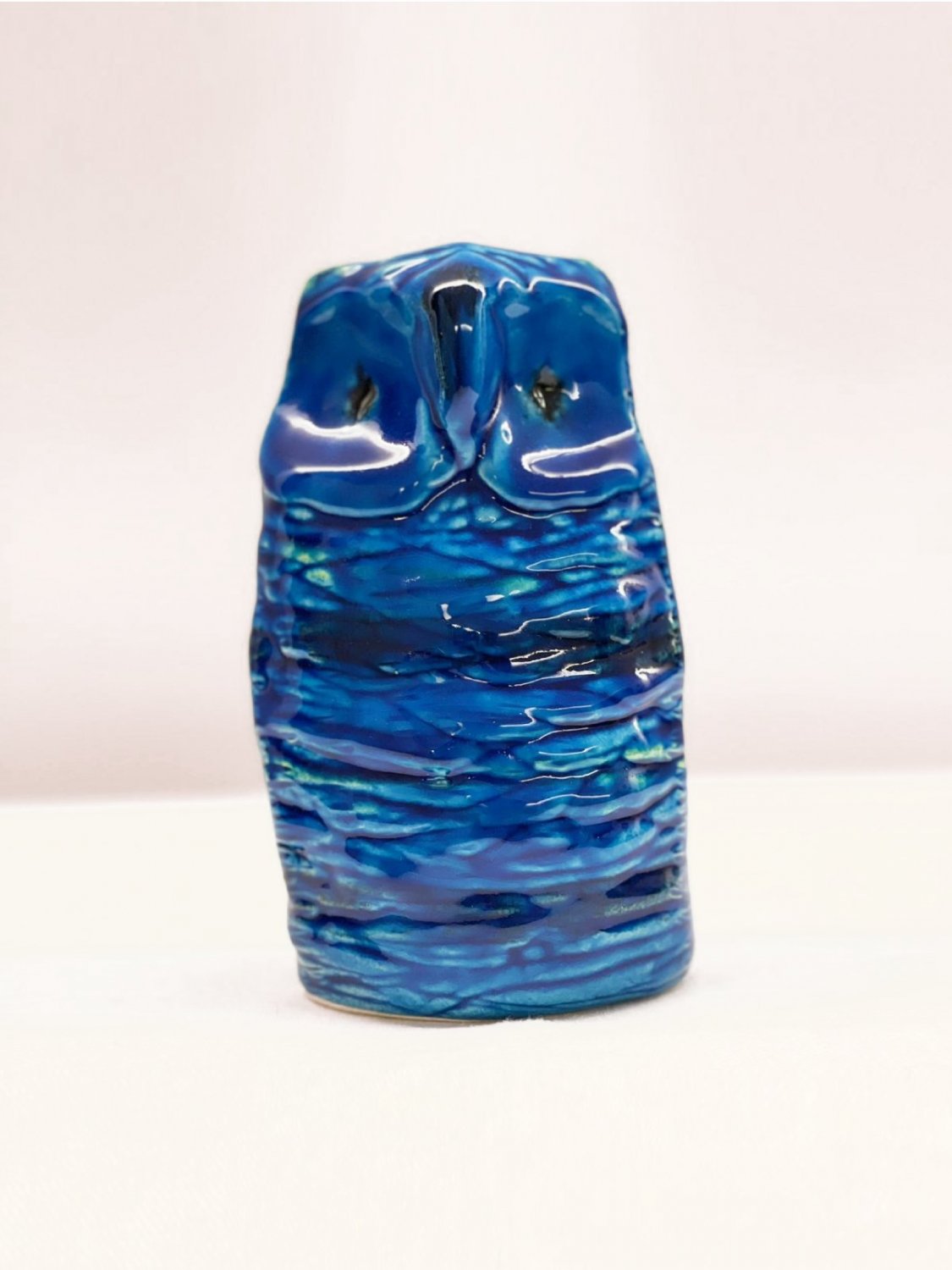 Bitossi Pottery Rimini Blu Aldo Londi Italian Blue Glazed Ceramic Owl