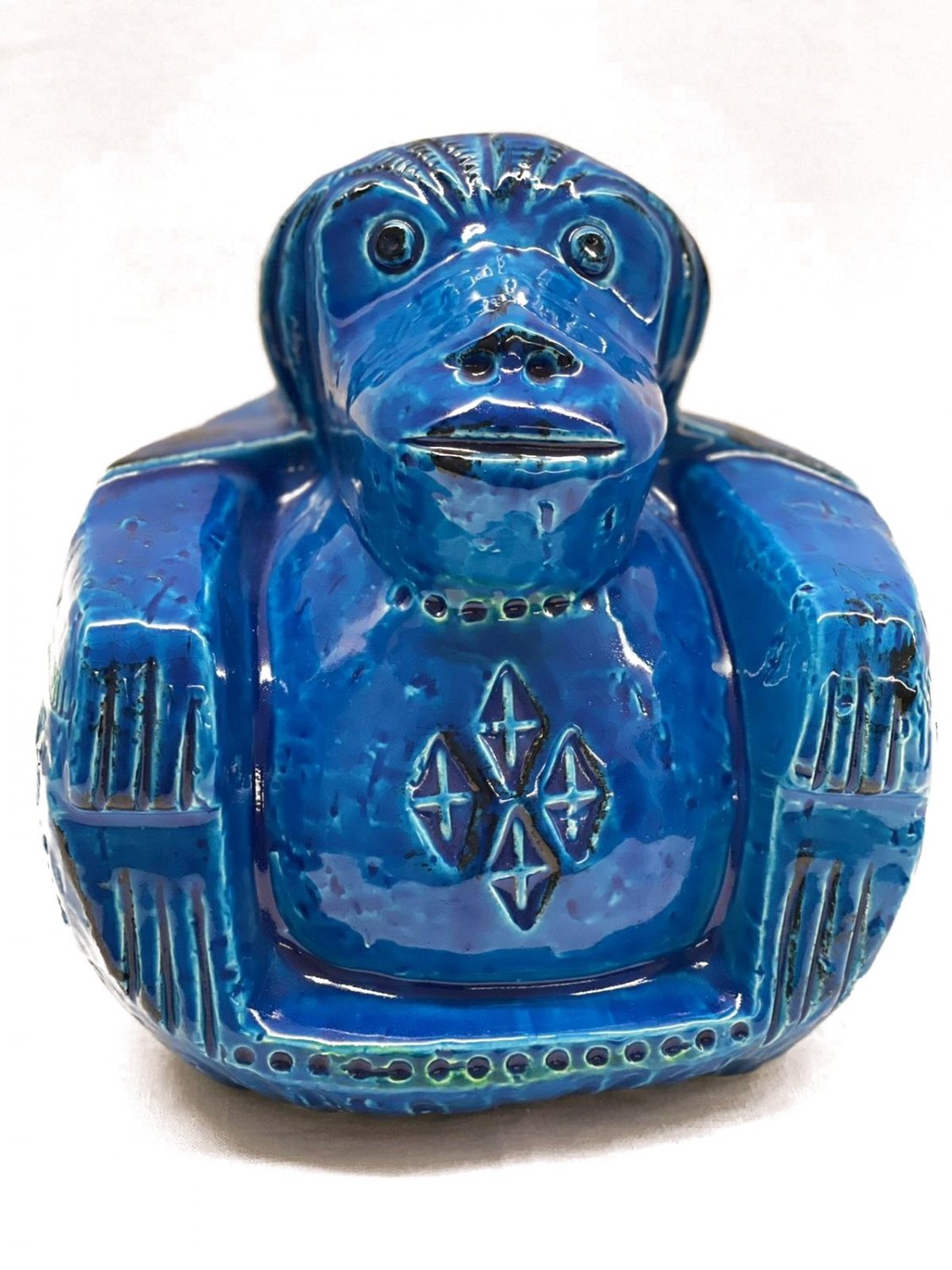 Bitossi Pottery Rimini Blu Aldo Londi Italian Blue Glazed Ceramic Monekey