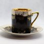 Vintage Japanese SAJI Bone China Black, Gold flower decoration Cup and Saucer