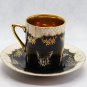 Vintage Japanese SAJI Bone China Black, Gold flower decoration Cup and Saucer