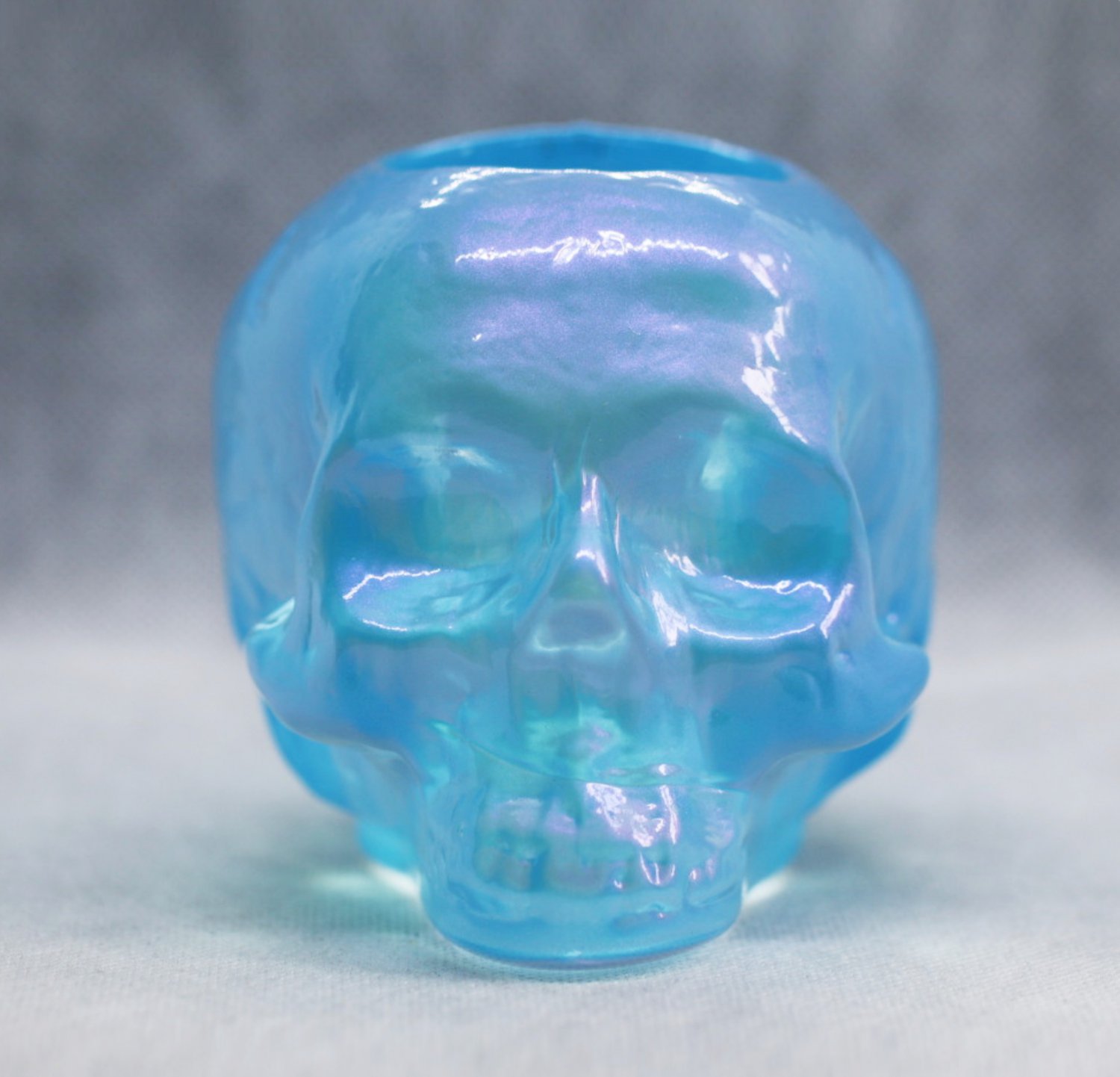 Kosta Boda Still Life Skull Light Blue Copper Candle Holde Crystal Glass Swedish Scandinavian Design